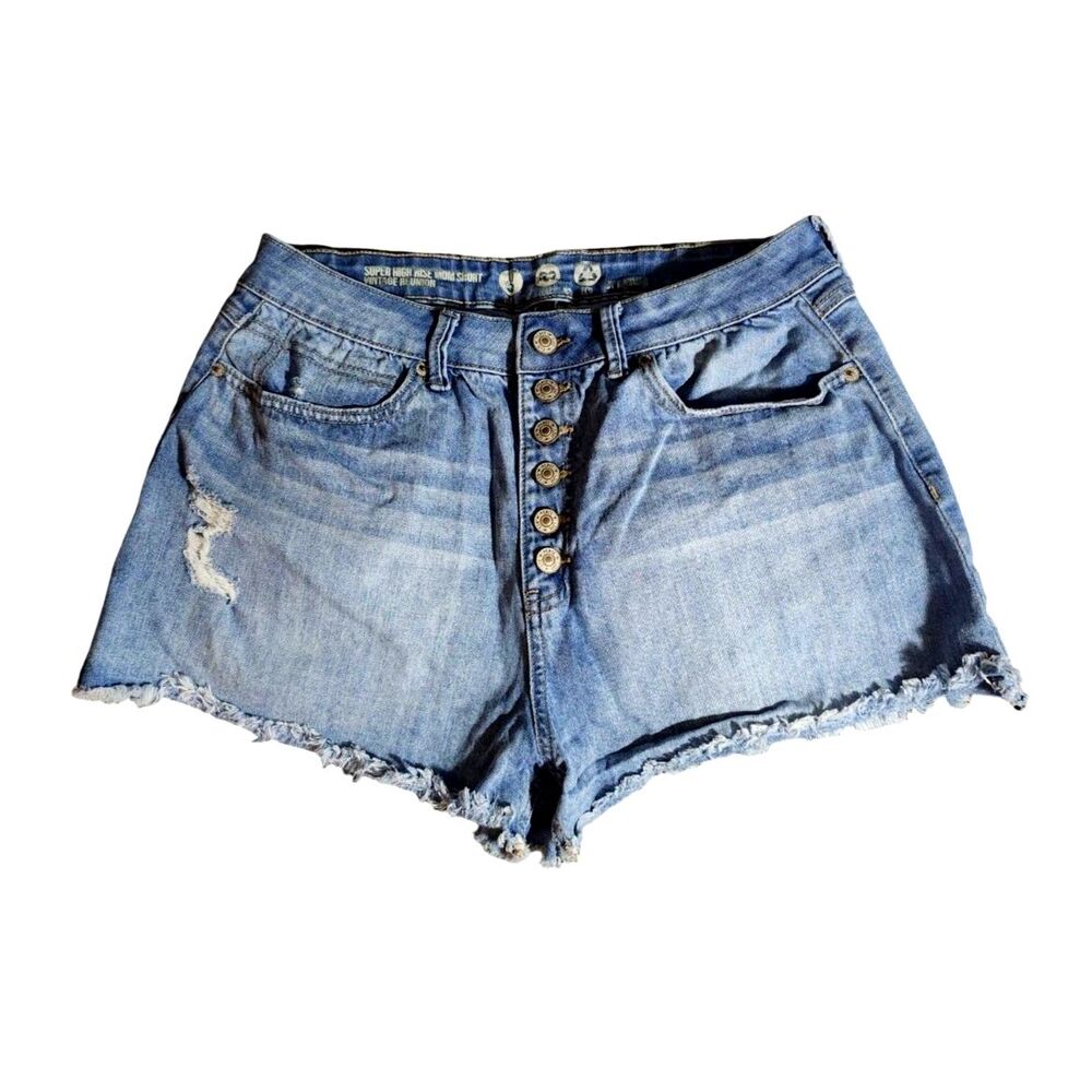 Rewash Super High Rise Mom Shorts Distressed Fray Hem